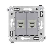 Компьютерная розетка RJ-45 без шторки в стену, кат.5e двойная экранированная, "Avanti", "Закаленная сталь"  4404764  DKC