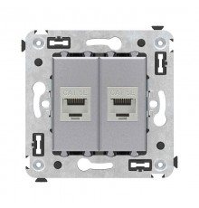Компьютерная розетка RJ-45 без шторки в стену, кат.5e двойная экранированная, "Avanti", "Закаленная сталь"  4404764  DKC