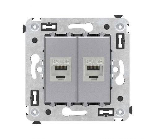 Компьютерная розетка RJ-45 без шторки в стену, кат.5e двойная экранированная, "Avanti", "Закаленная сталь"  4404764  DKC