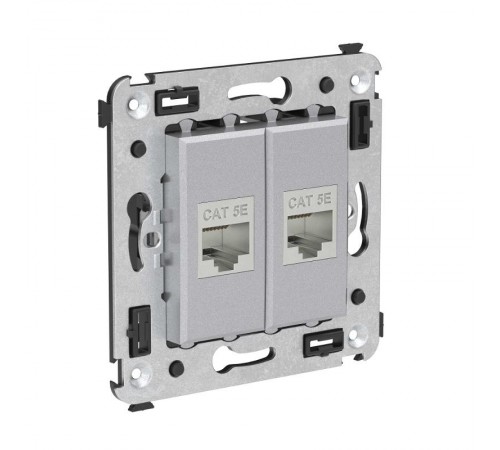 Компьютерная розетка RJ-45 без шторки в стену, кат.5e двойная экранированная, "Avanti", "Закаленная сталь"  4404764  DKC