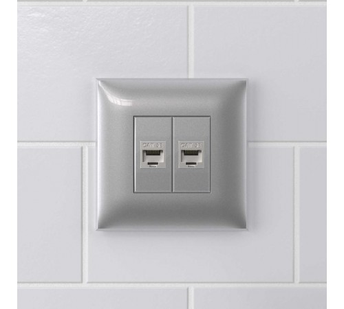 Компьютерная розетка RJ-45 без шторки в стену, кат.5e двойная экранированная, "Avanti", "Закаленная сталь"  4404764  DKC