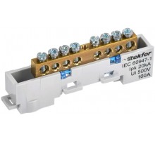 TEKFOR Шина N "ноль" неизолированная на универсальном держателе 6х9-8-С  TF-NN10-08-DL-K07  IEK