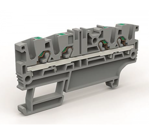 Проходная клемма 4 точки подключения на 2,5 кв.мм  ZEFC220GR  DKC