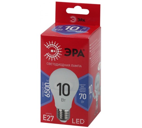 Лампа светодиодная ЭКО LED A60-10W-865-E27 R (диод, груша, 10Вт, хол, E27)  Б0045324  ЭРА