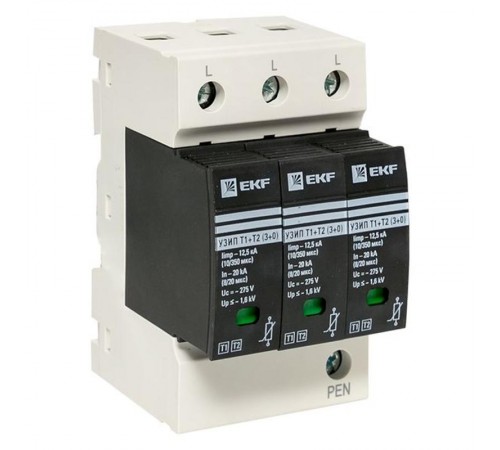 Устройство защиты от импульсных перенапряжений Т1+Т2; Iimp-12,5kA; In-20kA; Uc-275В; 3+0 EKF PROxima  OV12-3-503  EKF