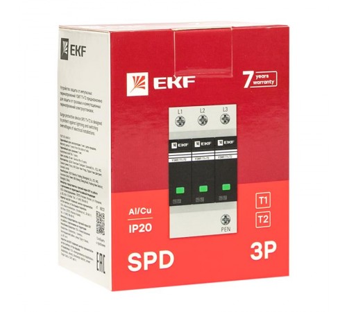 Устройство защиты от импульсных перенапряжений Т1+Т2; Iimp-12,5kA; In-20kA; Uc-275В; 3+0 EKF PROxima  OV12-3-503  EKF