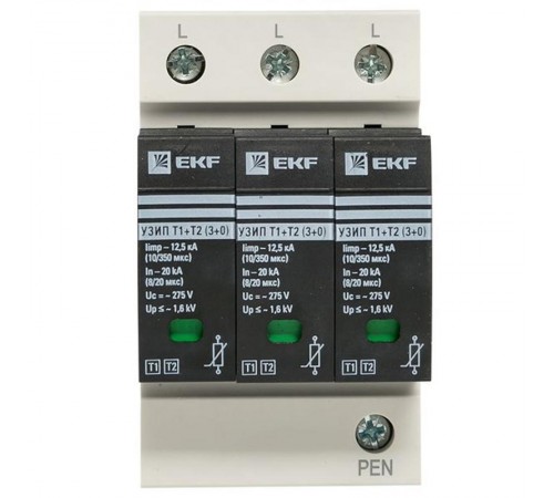 Устройство защиты от импульсных перенапряжений Т1+Т2; Iimp-12,5kA; In-20kA; Uc-275В; 3+0 EKF PROxima  OV12-3-503  EKF