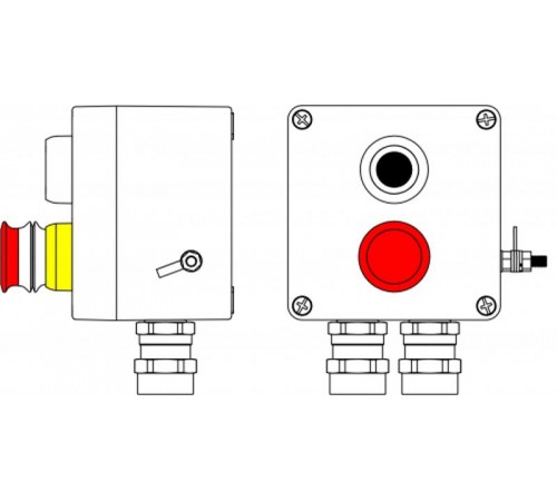 Ex пост управления из GRP; 1Ex d e IIC T6 Gb X / Ex tb IIIB T80°C Db X /IP66; Аварийная кнопка красная, 1NC/1NO -1 шт.; Кнопка черная, 1NC/1NO -1 шт.;