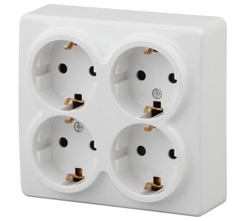Розетка 11-2211-01  4х2P+E Schuko со шторками, 16АХ-250В, ОУ, Эксперт, Белый Б0020709  ЭРА