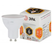 Лампа светодиодная LED MR16-6W-827-GU10 ЭРА (диод, софит, 6Вт, тепл, GU10)  Б0020543  ЭРА