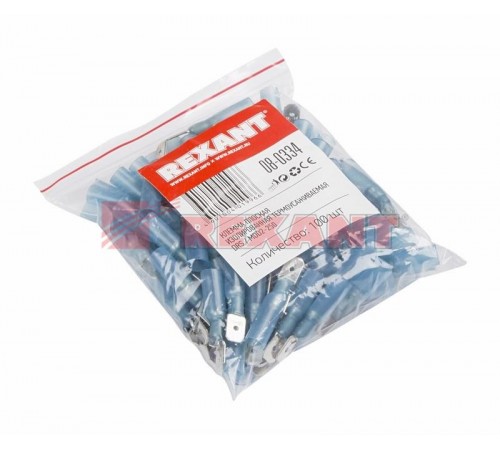 Клемма плоская изолированная термоусаживаемая штекер 6.35 мм 1.5-2.5 мм (РПи-п-т 2.5-(6.3)) синий  08-0334  REXANT