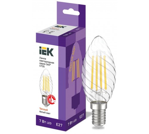 Лампа светодиодная LED CT35 свеча вит. 7Вт 230В 3000К E27 серия 360°  LLF-CT35-7-230-30-E27-CL  IEK