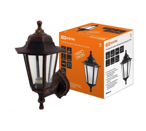 Светильник садово-парковый НБУ 06-60-001 60Вт ЛН/КЛЛ/LED Е27 IP44 шестигранник, настенный, пластик, медь  SQ0330-0721  TDM