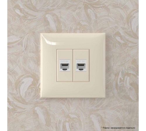 Компьютерная розетка RJ-45 без шторки в стену, кат.6А двойная, "Avanti", "Ванильная дымка"  4405674  DKC