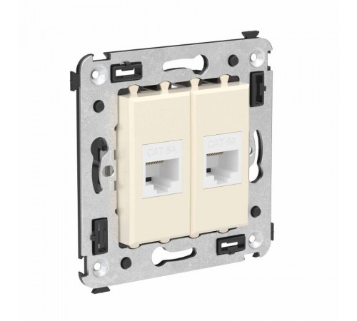 Компьютерная розетка RJ-45 без шторки в стену, кат.6А двойная, "Avanti", "Ванильная дымка"  4405674  DKC
