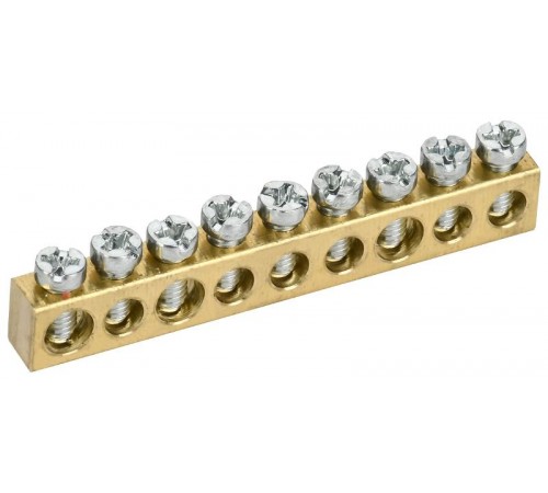 TEKFOR Шина нулевая сечение 6х9 9 отв. латунь  TF-KP00D-SN-09  IEK