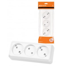 Розетка 3-х местная горизонтальная 2П открытой установки IP20 10A с з/ш белая "Ладога  SQ1801-0125  TDM