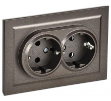 BRITE Розетка 2-ая с заземлением со шторками 16А в сборе РСш12-3-БрТБ темная бронза  BR-R24-16-K45-F  IEK