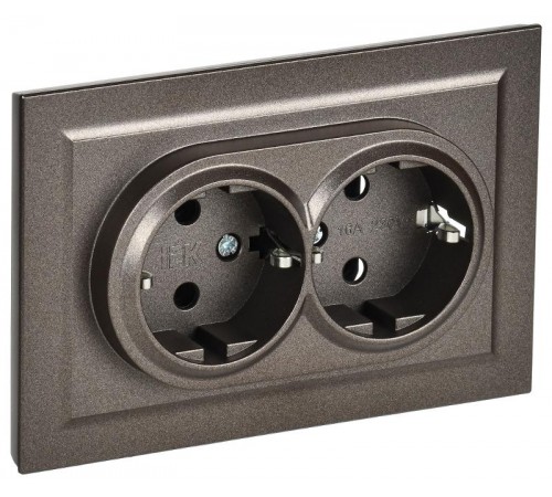 BRITE Розетка 2-ая с заземлением со шторками 16А в сборе РСш12-3-БрТБ темная бронза  BR-R24-16-K45-F  IEK