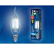 Лампа светодиодная LED-CW35-6W/NW/E14/CL PLS02WH LED. "свеча на ветру", прозр. Серия Sky. 4000К  UL-00001374  Uniel