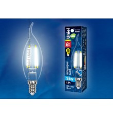 Лампа светодиодная LED-CW35-6W/NW/E14/CL PLS02WH LED. "свеча на ветру", прозр. Серия Sky. 4000К  UL-00001374  Uniel