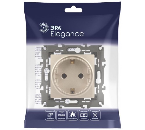 14-2102-04 Розетка с заземлением со шторками, 16A-250В, IP20, Эра Elegance, шампань  Б0034275  ЭРА