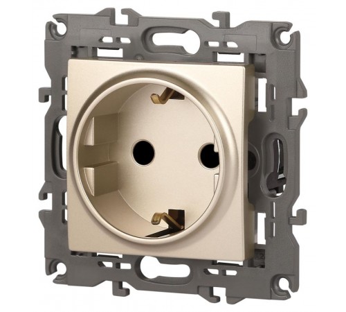 14-2102-04 Розетка с заземлением со шторками, 16A-250В, IP20, Эра Elegance, шампань  Б0034275  ЭРА