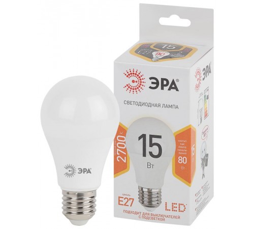 Лампа светодиодная LED 15Вт Е27 220В 2700К smd A60 груша  Б0020592  ЭРА