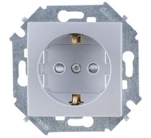 Simon 15 Алюминий Розетка с/з Schuko со шторками, 16А 250В, винт. зажим  1591443-033  Simon