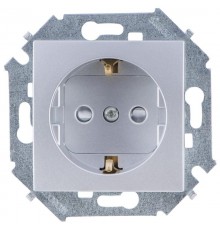 Simon 15 Алюминий Розетка с/з Schuko со шторками, 16А 250В, винт. зажим  1591443-033  Simon