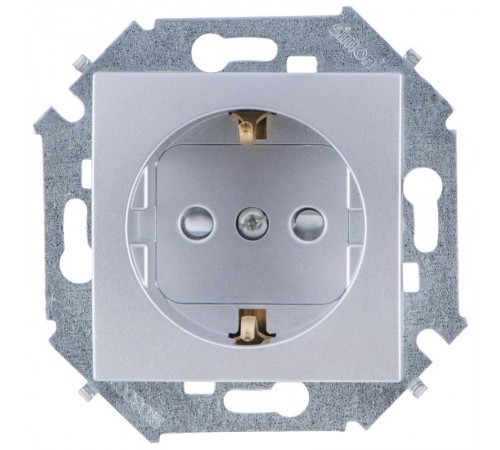 Simon 15 Алюминий Розетка с/з Schuko со шторками, 16А 250В, винт. зажим  1591443-033  Simon