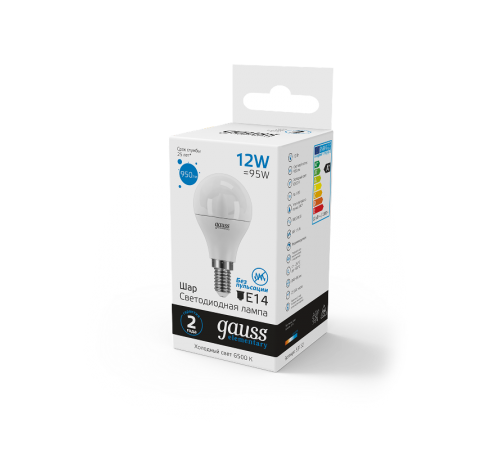 Лампа светодиодная Elementary Шар 12W 950lm 6500K Е14 LED 1/10/100  53132  Gauss