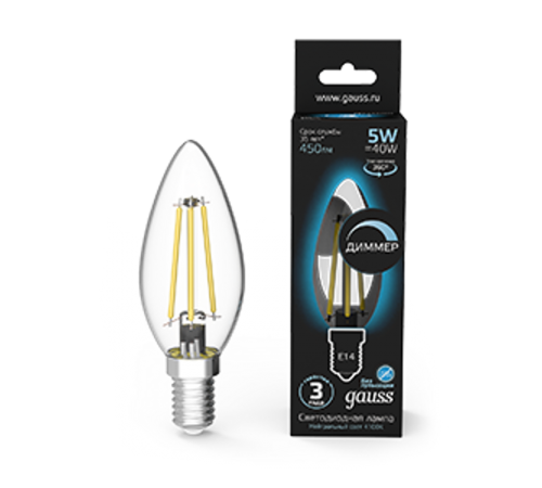 Лампа светодиодная LED 5Вт E14 220В 4100К свеча, диммируемая  103801205-D  Gauss