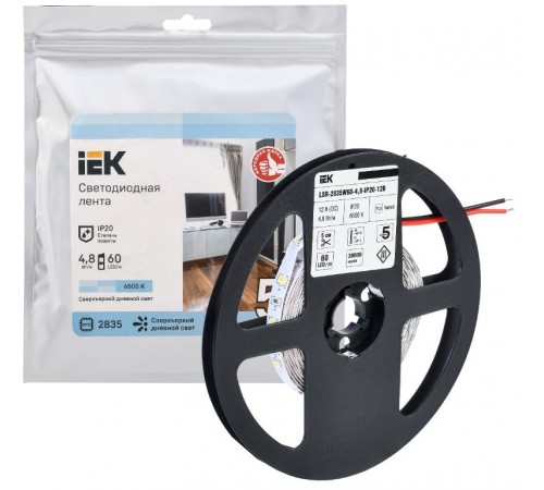 Лента светодиодная 5м LSR-2835W60-4,8-IP20-12В  LSR1-2-060-20-3-05  IEK