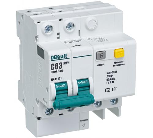 Выключатель автоматический дифференциального тока ДИФ-101 2п 60А C 30мА тип AC (4 мод)  15009DEK  DEKraft