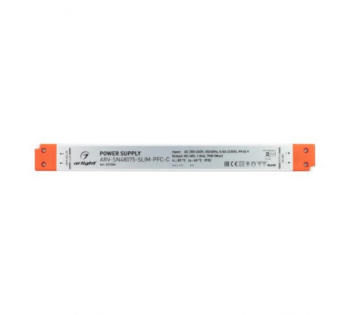 Блок питания ARV-SN48075-SLIM-PFC-C (48V, 1.56A, 75W) (Arlight, IP20 Пластик, 3 года)  031504  Arlight