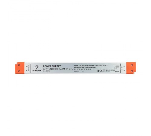 Блок питания ARV-SN48075-SLIM-PFC-C (48V, 1.56A, 75W) (Arlight, IP20 Пластик, 3 года)  031504  Arlight