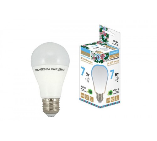 Лампа светодиодная НЛ-LED-A60-7 Вт-230 В-6500 К-Е27, (58х109 мм), Народная  SQ0340-0118  TDM