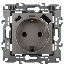Розетка  Серия 12 12-4108-16 2P+E 16A-250В со шторками с USB type-A+C 5В-3А титан  Б0067762  ЭРА