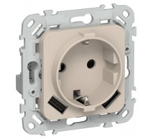FLITE Розетка с заземлением со шторками 16А с USB A+A 3,1А быстрозажимные клеммы РСЮша11-1-ФлЛ льняной  FI-R14-16-1-U21-D31-K88  IEK