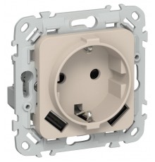 FLITE Розетка с заземлением со шторками 16А с USB A+A 3,1А быстрозажимные клеммы РСЮша11-1-ФлЛ льняной  FI-R14-16-1-U21-D31-K88  IEK