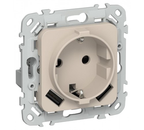 FLITE Розетка с заземлением со шторками 16А с USB A+A 3,1А быстрозажимные клеммы РСЮша11-1-ФлЛ льняной  FI-R14-16-1-U21-D31-K88  IEK