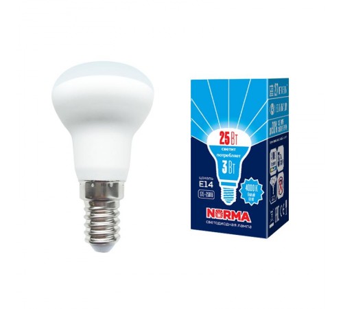 Лампа светодиодная LED-R39-3W/4000K/E14/FR/NR LED. "Рефлектор", матовая. Серия Norma. 4000K  UL-00005626  Volpe
