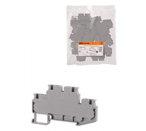 Зажим клеммный безвинтовой ЗКБ быстрого зажима двухуровневый 2,5 мм2 24А серый (Ph-C PTTB 2,5)  SQ0822-0162  TDM