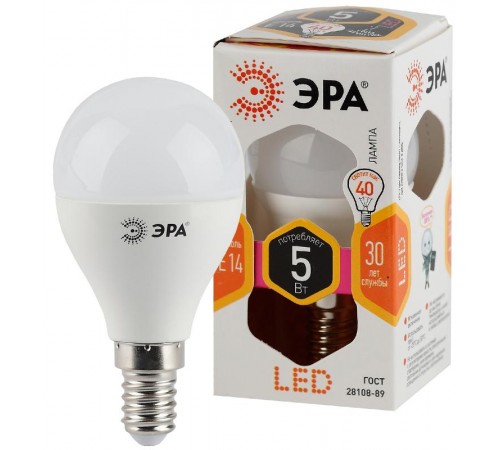 Лампа светодиодная LED 5Вт E14 220В 2700К smd P45 шар  Б0028485  ЭРА