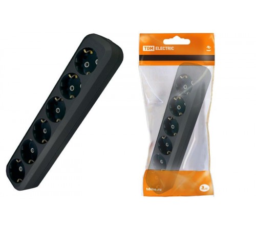 Колодка розеточная 6 гнезд 2П+З 16А 250В черная  SQ1806-0139  TDM