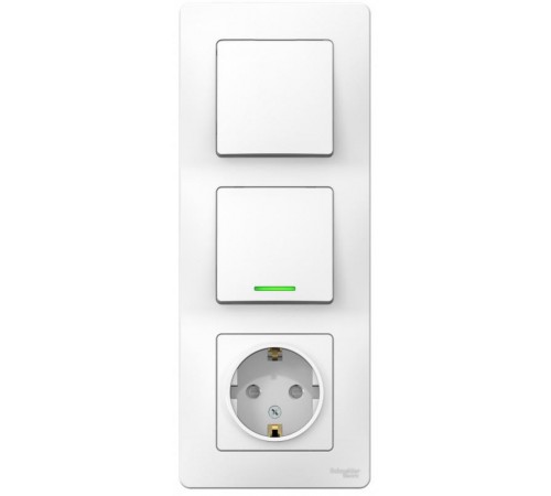 Blanca Белый С/У Блок:Розетка з/к шт 16А, 250В+выкл 1-клавишныйс подсветкой+выкл 1-клавишный  BLNBS101111  SE
