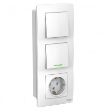 Blanca Белый С/У Блок:Розетка з/к шт 16А, 250В+выкл 1-клавишныйс подсветкой+выкл 1-клавишный  BLNBS101111  SE