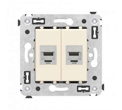 Компьютерная розетка RJ-45 без шторки в стену, кат.6А двойная экранированная, "Avanti", "Ванильная дымка"  4405774  DKC