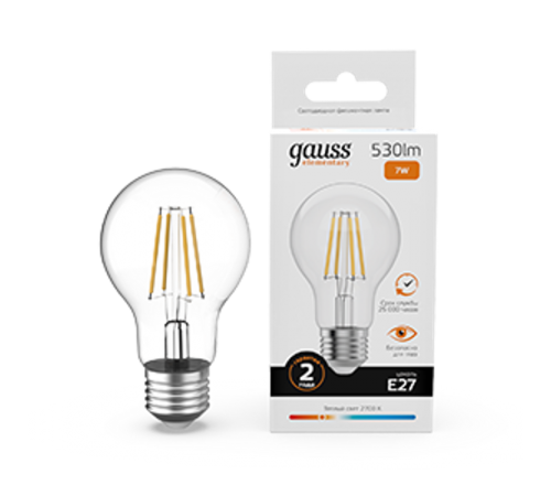 Лампа светодиодная   Filament Elementary А60 7W 530lm 2700К Е27 LED 1/10/50  22217  Gauss